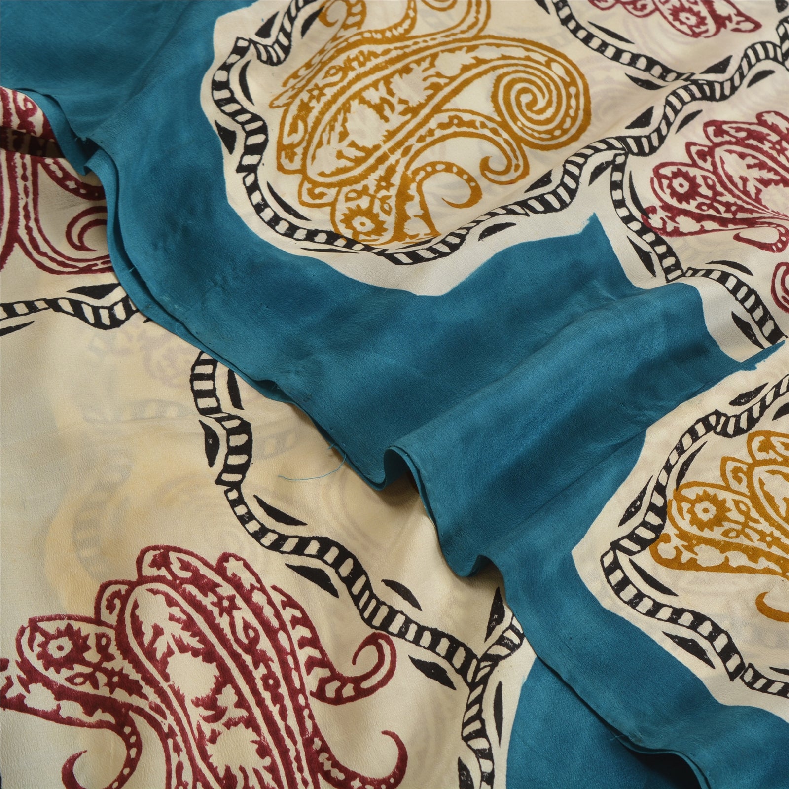 Sanskriti Vintage Sari Hand Block Printed Pure Crepe Silk Sari - 5.5 Yd Floral Craft Supplies Fabric Recycled For Quilting Felting, Decor