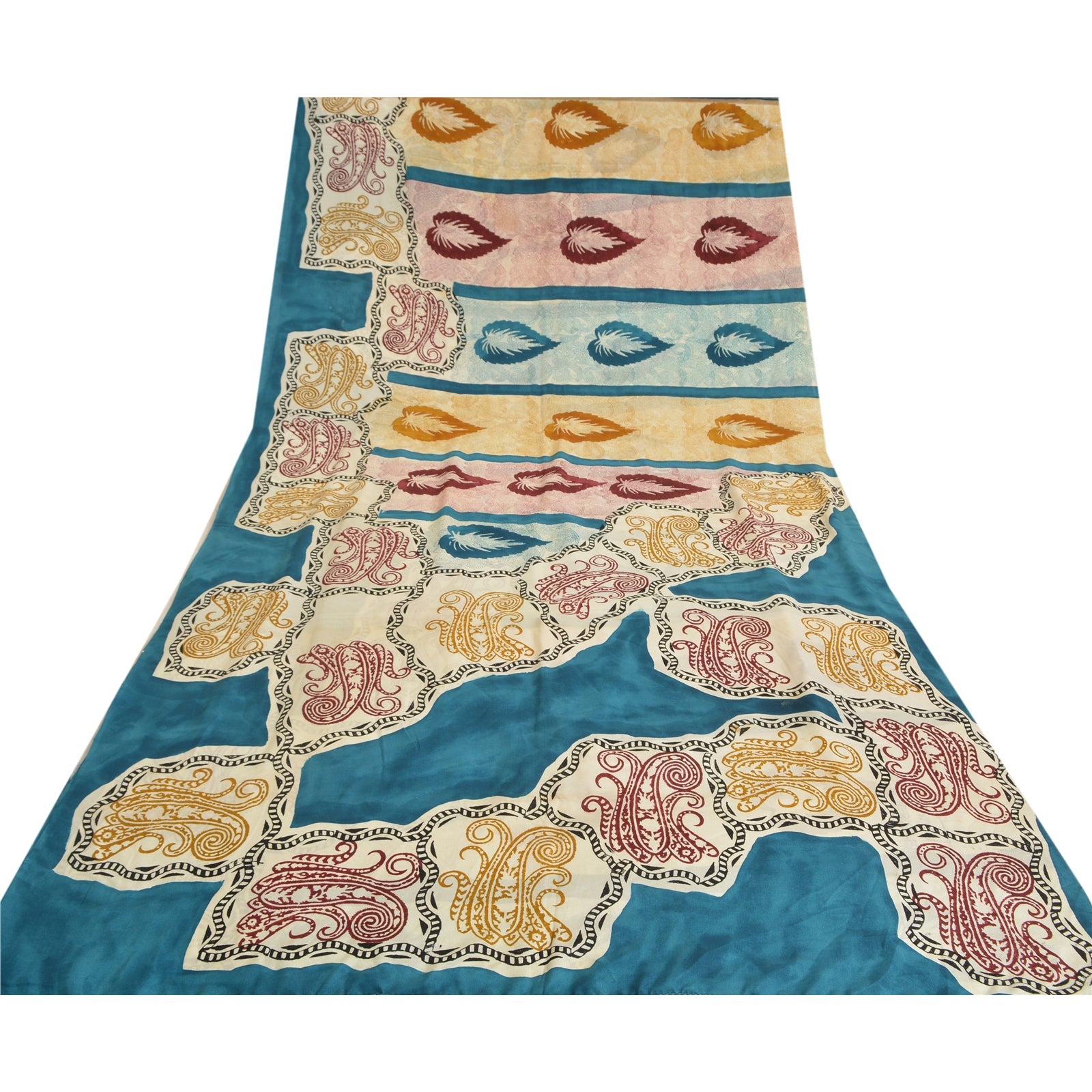 Sanskriti Vintage Sari Hand Block Printed Pure Crepe Silk Sari - 5.5 Yd Floral Craft Supplies Fabric Recycled For Quilting Felting, Decor