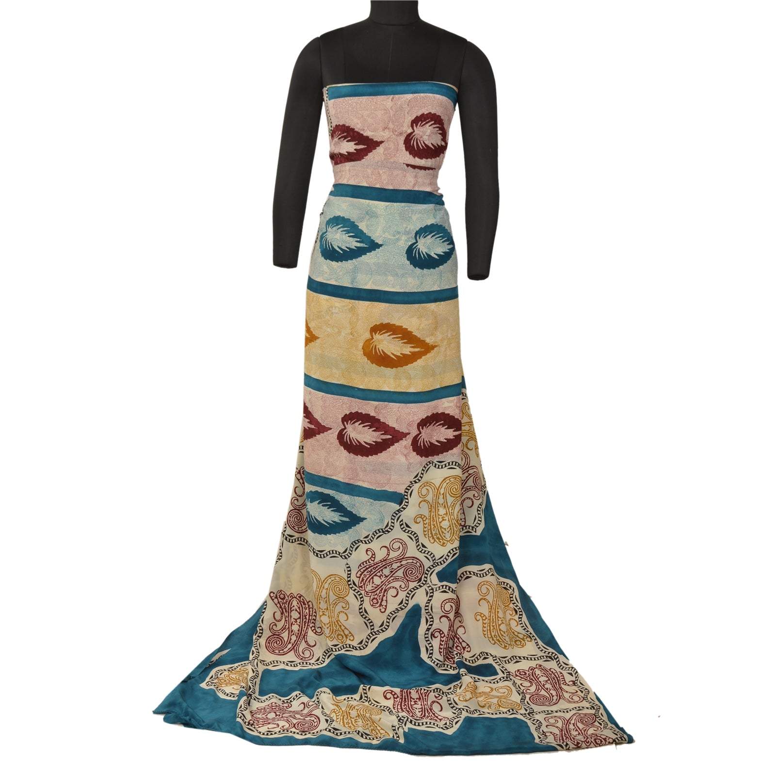 Sanskriti Vintage Sari Hand Block Printed Pure Crepe Silk Sari - 5.5 Yd Floral Craft Supplies Fabric Recycled For Quilting Felting, Decor