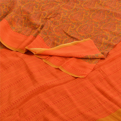 Sanskriti Vintage Sarees Orange Pure Crepe Silk Printed Sari Floral Craft Sustainable Fabric