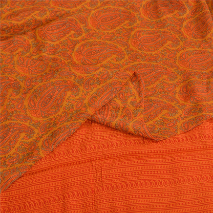 Sanskriti Vintage Sarees Orange Pure Crepe Silk Printed Sari Floral Craft Sustainable Fabric