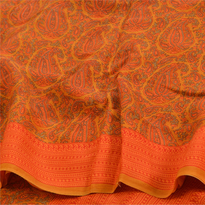 Sanskriti Vintage Sarees Orange Pure Crepe Silk Printed Sari Floral Craft Sustainable Fabric