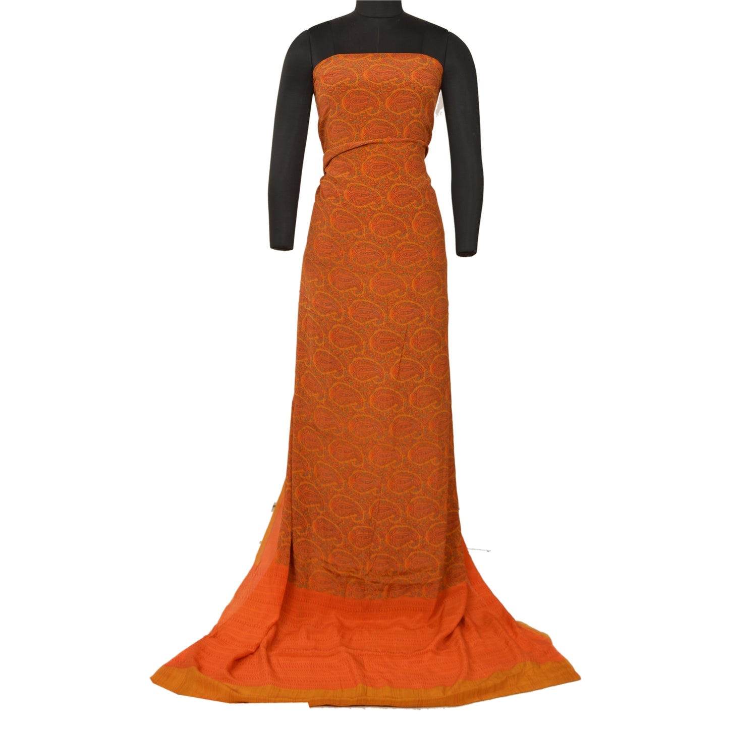 Sanskriti Vintage Sarees Orange Pure Crepe Silk Printed Sari Floral Craft Sustainable Fabric