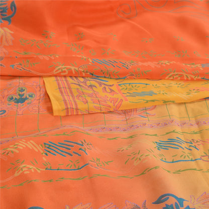 Sanskriti Vintage Sarees Yellow Pure Crepe Silk Printed Sari Floral Craft Sustainable Fabric