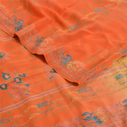 Sanskriti Vintage Sarees Yellow Pure Crepe Silk Printed Sari Floral Craft Sustainable Fabric