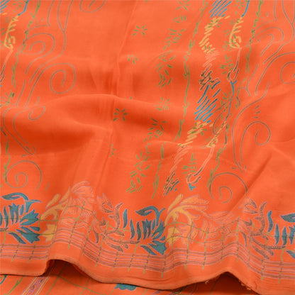 Sanskriti Vintage Sarees Yellow Pure Crepe Silk Printed Sari Floral Craft Sustainable Fabric