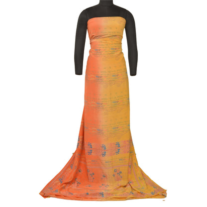 Sanskriti Vintage Sarees Yellow Pure Crepe Silk Printed Sari Floral Craft Sustainable Fabric