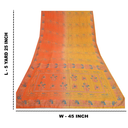 Sanskriti Vintage Sarees Yellow Pure Crepe Silk Printed Sari Floral Craft Sustainable Fabric