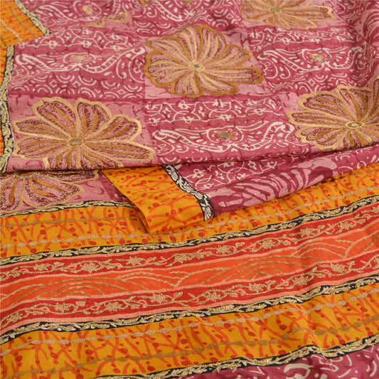 Sanskriti Vintage Sarees Dusty Pink Embroidery Pure Crepe Silk Print Sari Sustainable Fabric