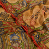 Sanskriti Vintage Sarees Rød &amp; Beige Håndperlede Sari Ren Crepe Silke Print Bæredygtigt Stof