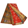 Sanskriti Vintage Sarees Rød &amp; Beige Håndperlede Sari Ren Crepe Silke Print Bæredygtigt Stof
