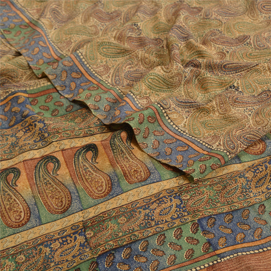 Sanskriti Vintage Sarees Indian Multi Pure Crepe Silk Printed Sari Craft Sustainable Fabric