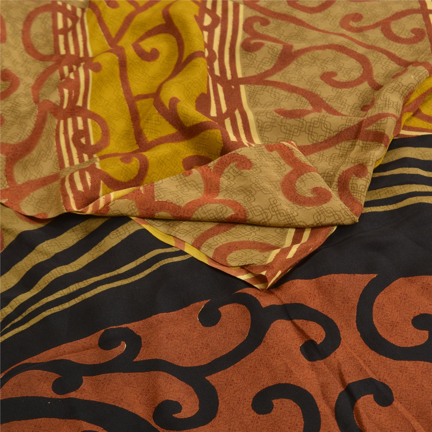 Sanskriti Vintage Sarees Indian Green Pure Crepe Silk Printed Sari Craft Sustainable Fabric