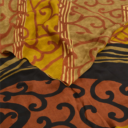 Sanskriti Vintage Sarees Indian Green Pure Crepe Silk Printed Sari Craft Sustainable Fabric