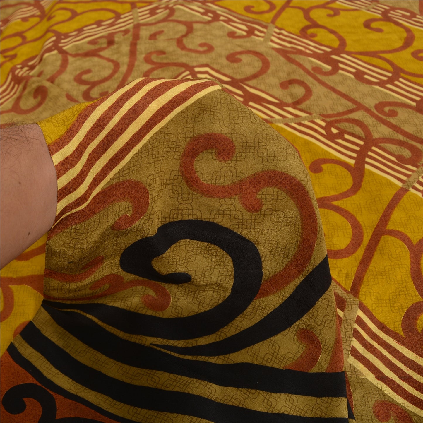 Sanskriti Vintage Sarees Indian Green Pure Crepe Silk Printed Sari Craft Sustainable Fabric