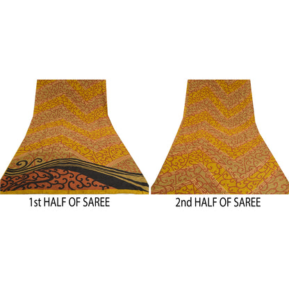 Sanskriti Vintage Sarees Indian Green Pure Crepe Silk Printed Sari Craft Sustainable Fabric