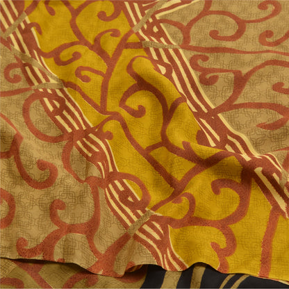 Sanskriti Vintage Sarees Indian Green Pure Crepe Silk Printed Sari Craft Sustainable Fabric