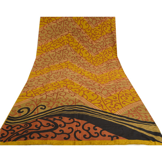 Sanskriti Vintage Sarees Indian Green Pure Crepe Silk Printed Sari Craft Sustainable Fabric