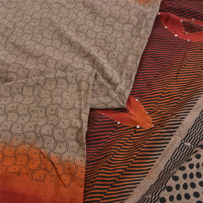 Sanskriti Vintage Sarees Hand Beaded Kantha Pure Crepe Silk Printed Sari Sustainable Fabric