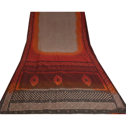Sanskriti Vintage Sarees Hand Beaded Kantha Pure Crepe Silk Printed Sari Sustainable Fabric