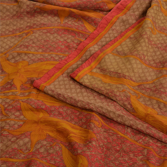 Sanskriti Vintage Sarees Multicolor Pure Crepe Silk Printed Sari Craft Sustainable Fabric