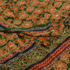 Sanskriti Vintage Sarees Green/Orange Hand Beaded Pure Crepe Sari Craft Sustainable Fabric