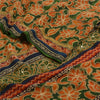 Sanskriti Vintage Sarees Green/Orange Hand Beaded Pure Crepe Sari Craft Sustainable Fabric