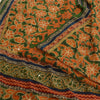 Sanskriti Vintage Sarees Green/Orange Hand Beaded Pure Crepe Sari Craft Sustainable Fabric
