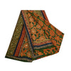 Sanskriti Vintage Sarees Green/Orange Hand Beaded Pure Crepe Sari Craft Sustainable Fabric
