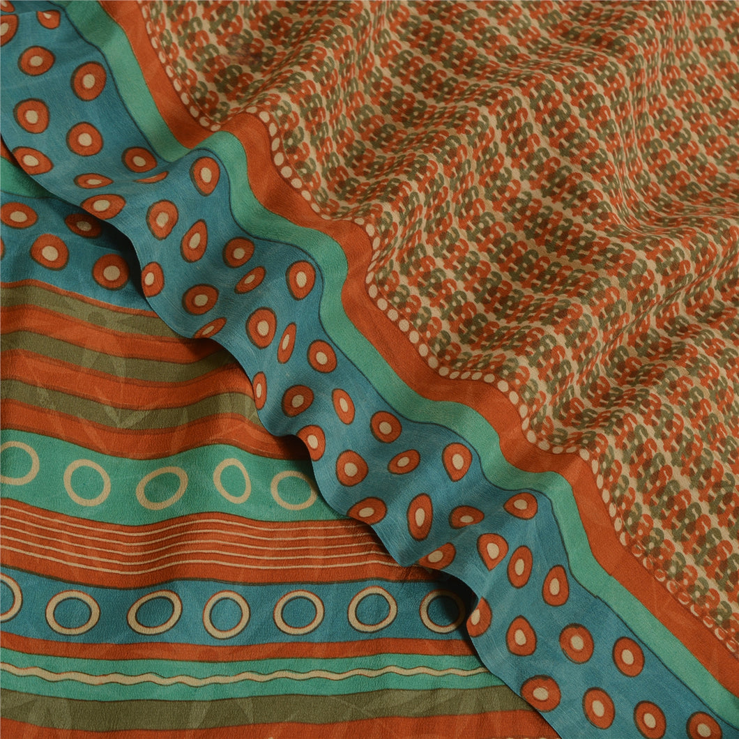 Sanskriti Vintage Sarees Multicolor Pure Crepe Silk Printed Sari Craft Fabric