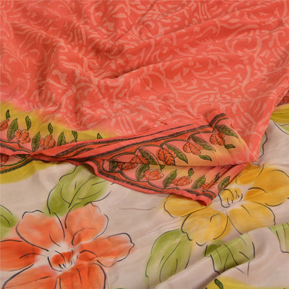 Sanskriti Vintage Sarees Orange 100% Ren Crepe Silke Trykt Sari Håndværk Bæredygtigt Stoff