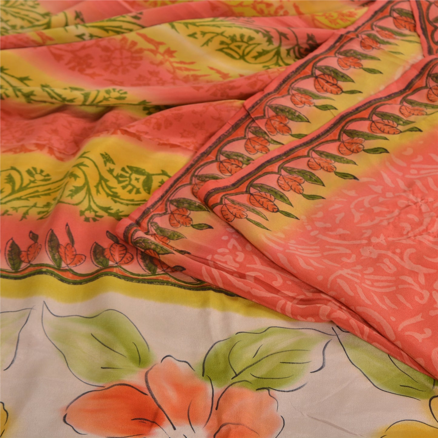 Sanskriti Vintage Sarees Orange 100% Ren Crepe Silke Trykt Sari Håndværk Bæredygtigt Stoff