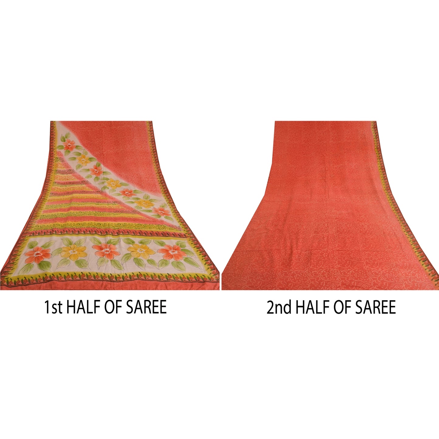 Sanskriti Vintage Sarees Orange 100% Ren Crepe Silke Trykt Sari Håndværk Bæredygtigt Stoff