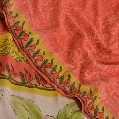 Sanskriti Vintage Sarees Orange 100% Ren Crepe Silke Trykt Sari Håndværk Bæredygtigt Stoff