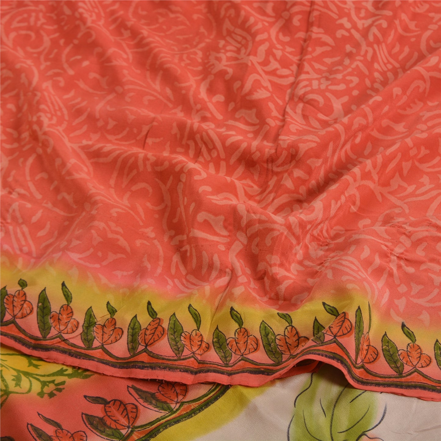 Sanskriti Vintage Sarees Orange 100% Ren Crepe Silke Trykt Sari Håndværk Bæredygtigt Stoff