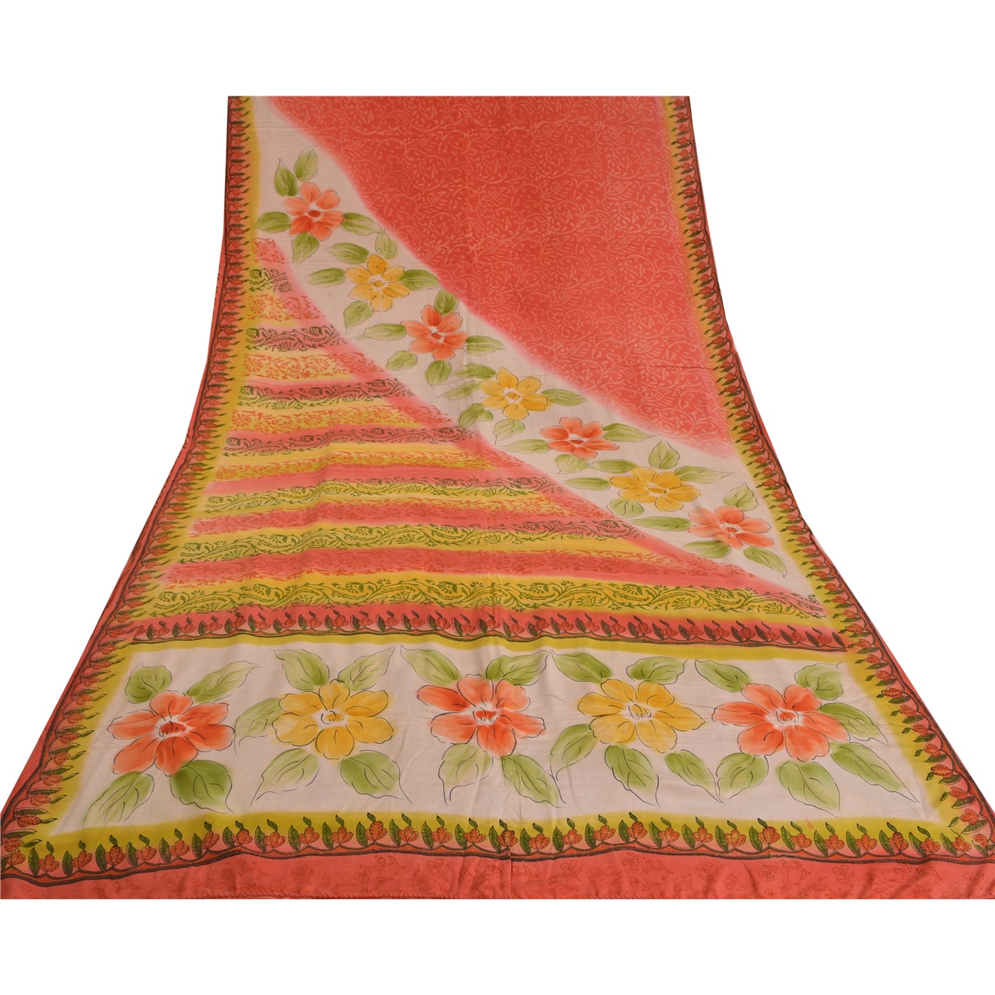 Sanskriti Vintage Sarees Orange 100% Ren Crepe Silke Trykt Sari Håndværk Bæredygtigt Stoff