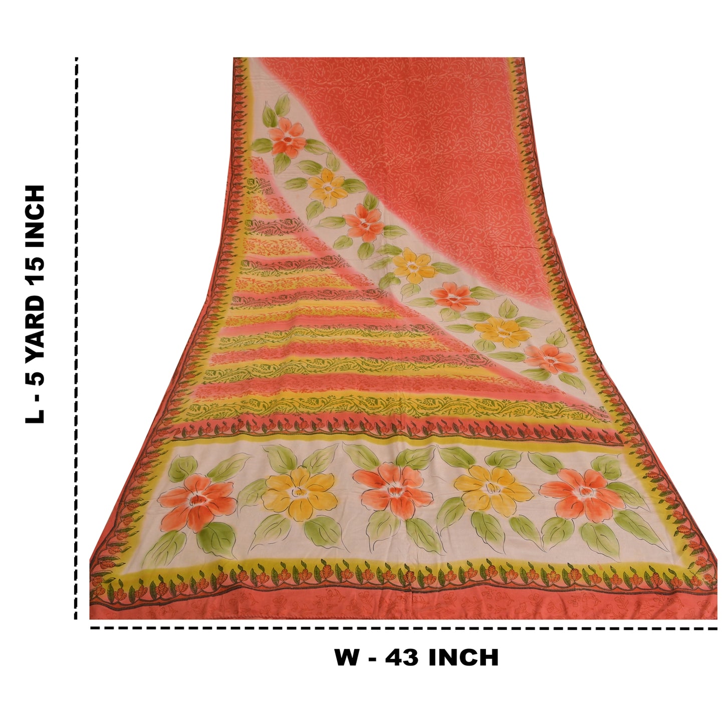 Sanskriti Vintage Sarees Orange 100% Ren Crepe Silke Trykt Sari Håndværk Bæredygtigt Stoff