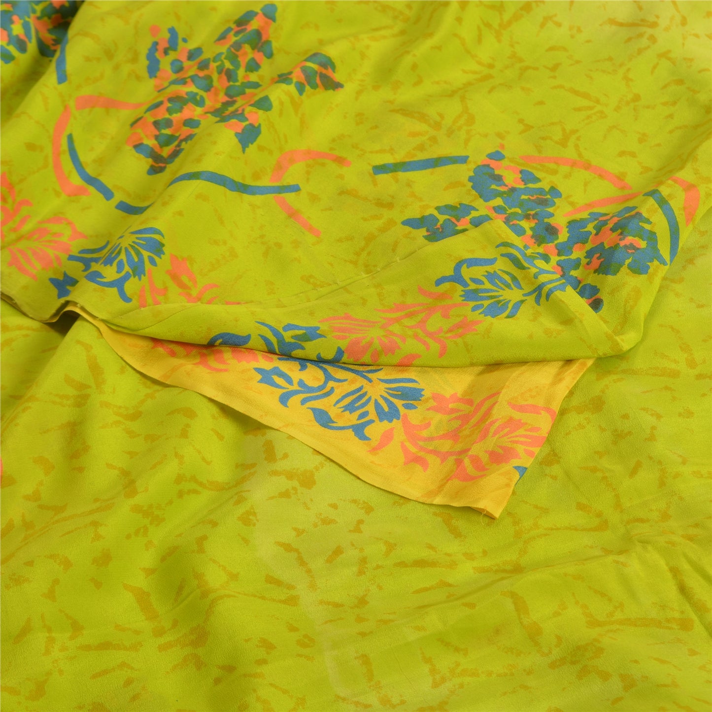 Sanskriti Vintage Sarees Indian Green Pure Crepe Silk Printed Sari Craft Sustainable Fabric