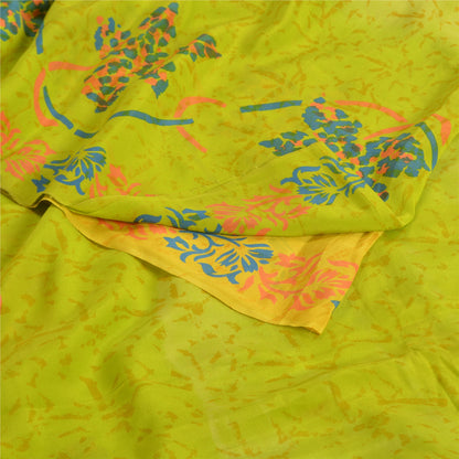 Sanskriti Vintage Sarees Indian Green Pure Crepe Silk Printed Sari Craft Sustainable Fabric