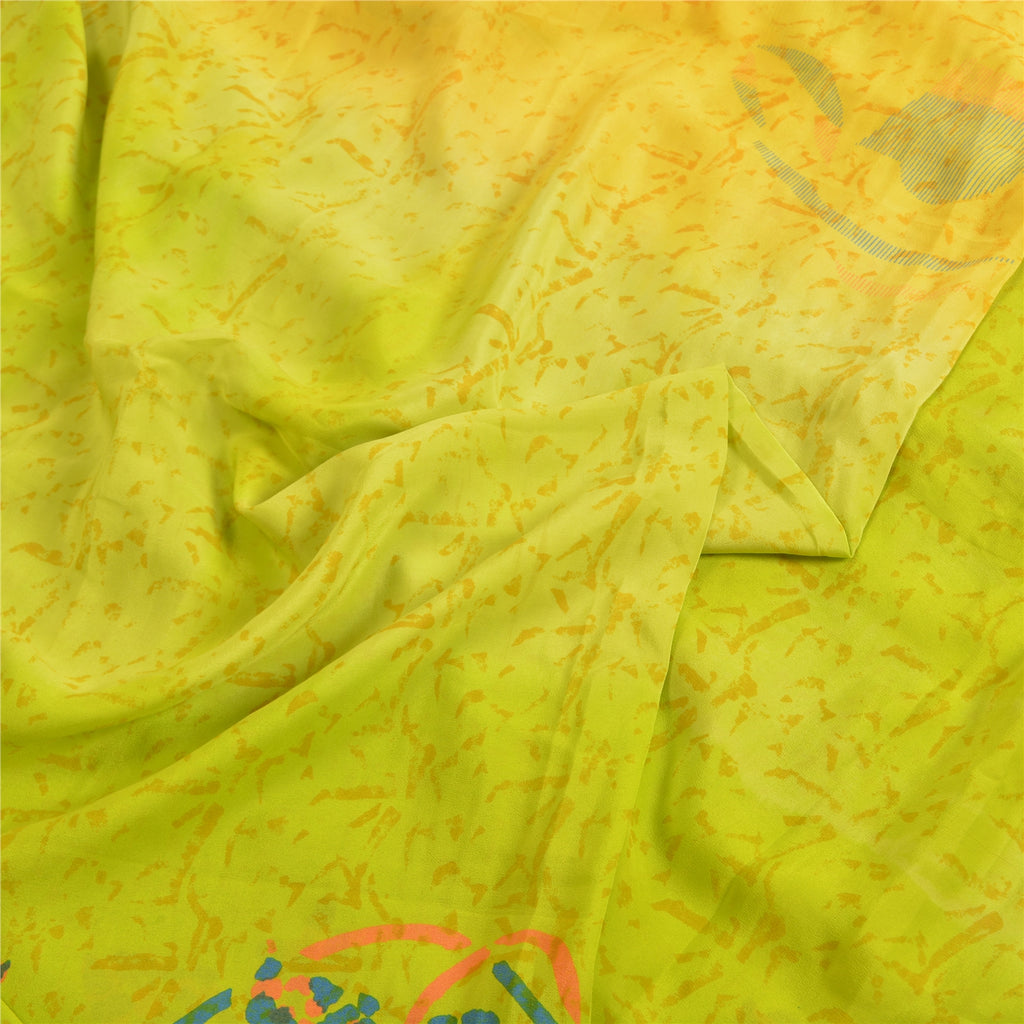 Sanskriti Vintage Sarees Indian Green Pure Crepe Silk Printed Sari Craft Sustainable Fabric