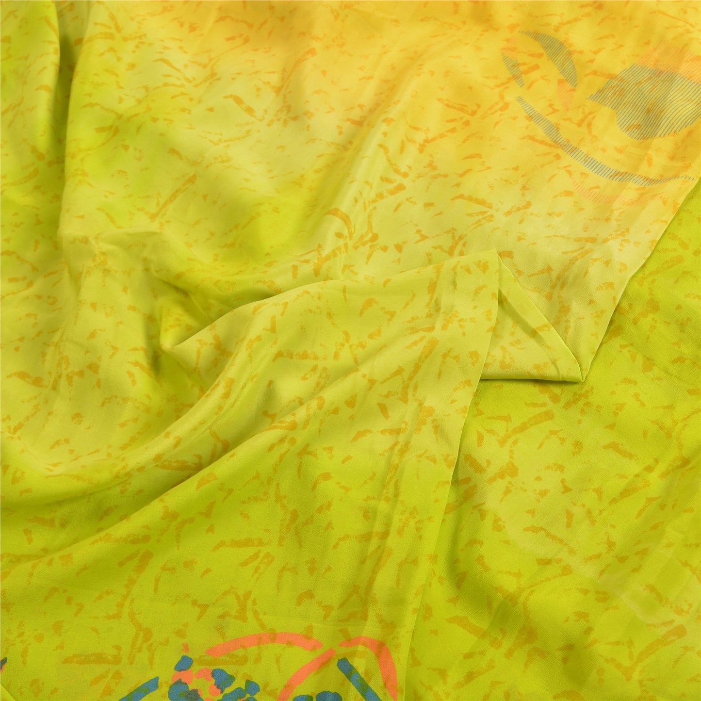 Sanskriti Vintage Sarees Indian Green Pure Crepe Silk Printed Sari Craft Sustainable Fabric