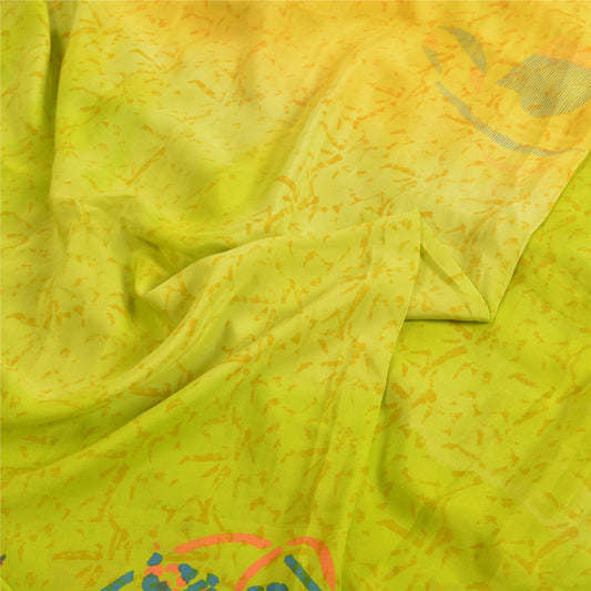 Sanskriti Vintage Sarees Indisk Grøn Ren Crepe Silke Trykt Sari Håndværk Bæredygtigt Stof