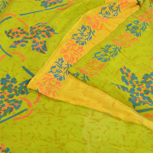 Sanskriti Vintage Sarees Indisk Grøn Ren Crepe Silke Trykt Sari Håndværk Bæredygtigt Stof