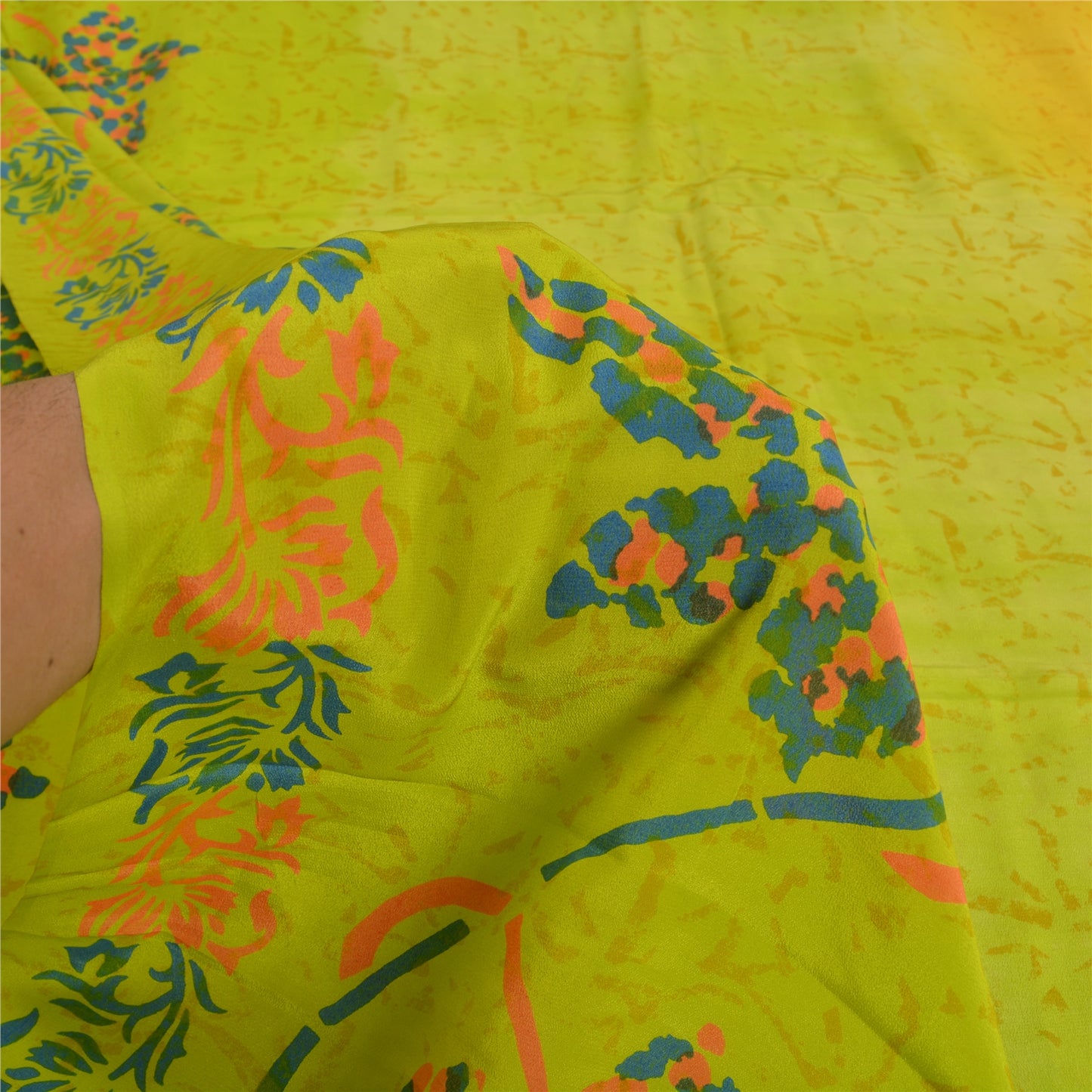 Sanskriti Vintage Sarees Indian Green Pure Crepe Silk Printed Sari Craft Sustainable Fabric