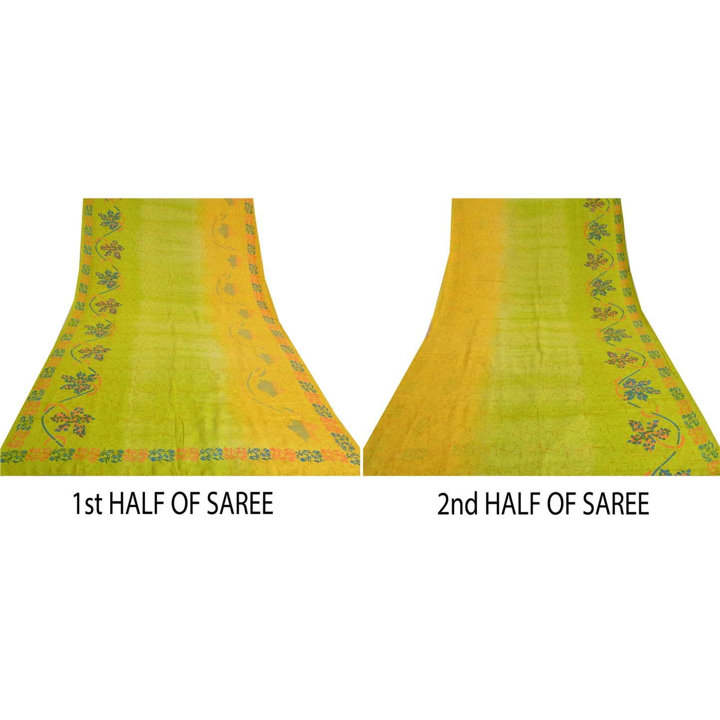 Sanskriti Vintage Sarees Indian Green Pure Crepe Silk Printed Sari Craft Sustainable Fabric