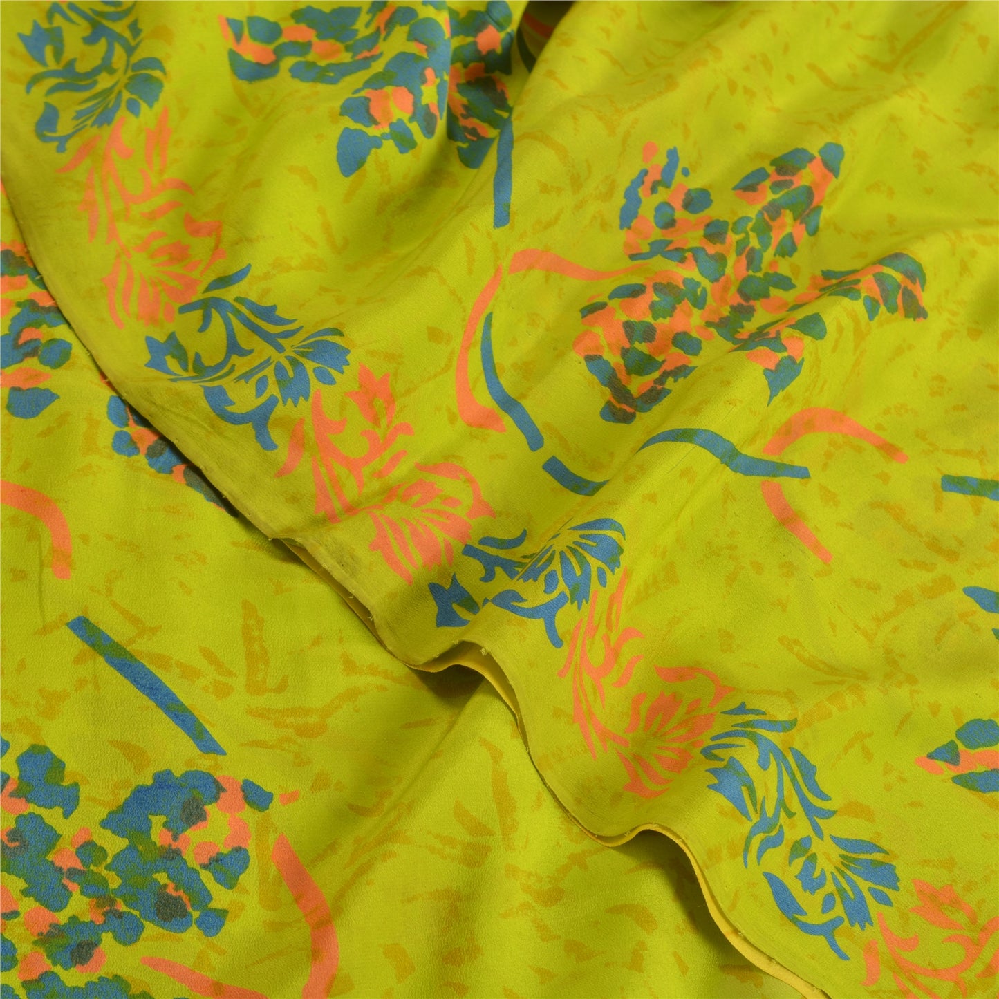 Sanskriti Vintage Sarees Indian Green Pure Crepe Silk Printed Sari Craft Sustainable Fabric