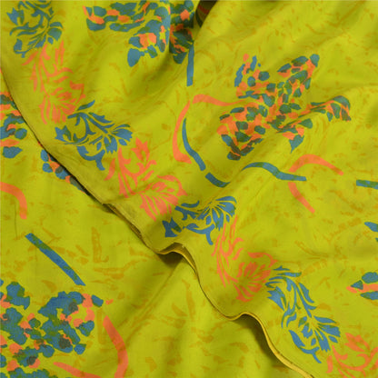 Sanskriti Vintage Sarees Indian Green Pure Crepe Silk Printed Sari Craft Sustainable Fabric