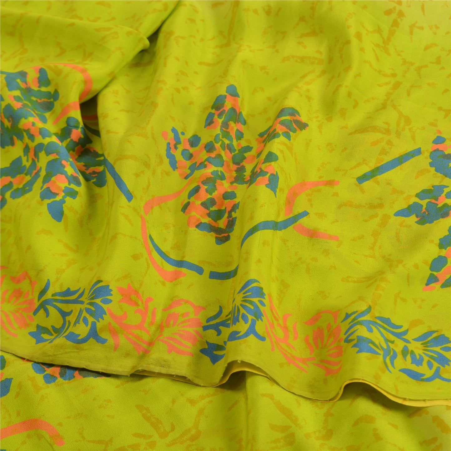 Sanskriti Vintage Sarees Indian Green Pure Crepe Silk Printed Sari Craft Sustainable Fabric