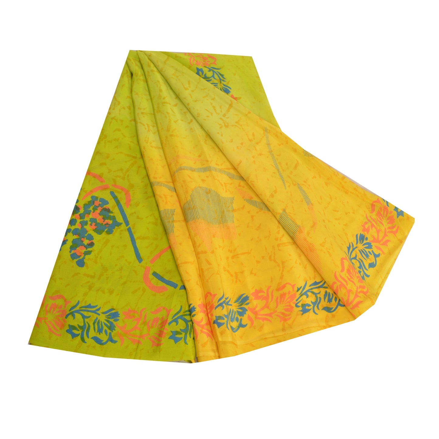 Sanskriti Vintage Sarees Indian Green Pure Crepe Silk Printed Sari Craft Sustainable Fabric