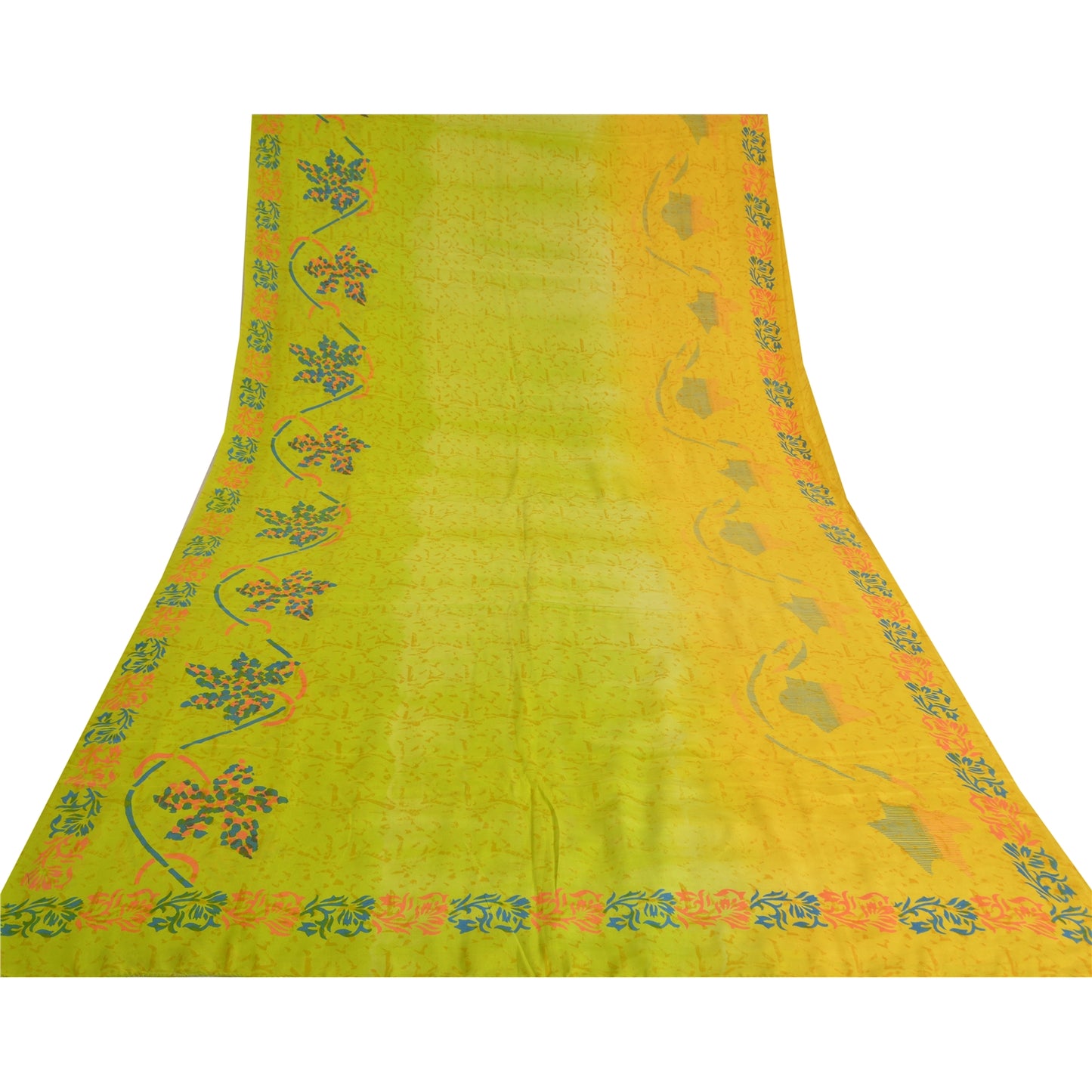 Sanskriti Vintage Sarees Indian Green Pure Crepe Silk Printed Sari Craft Sustainable Fabric